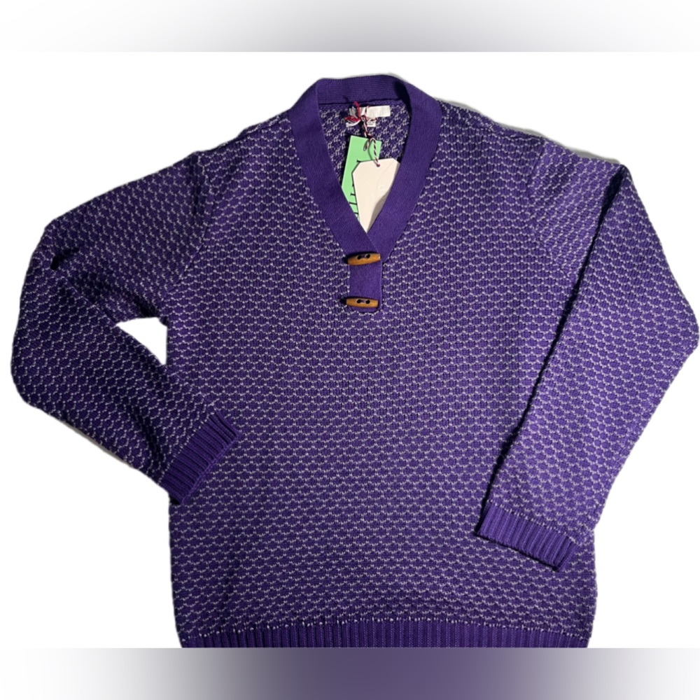 Une Ame Purple Petite Pullover Sweater w/ Faux Wooden Buttons Women’s Size L NWT
